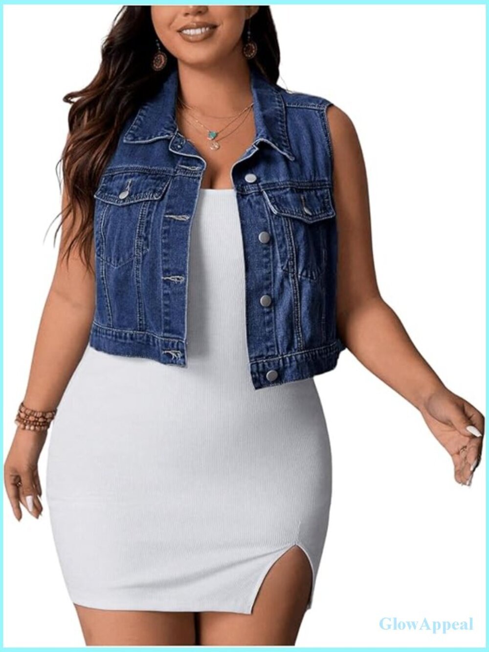Women's Plus Size Denim Vest Sleeveless Crop Jacket Cowgirl Button Front Flap